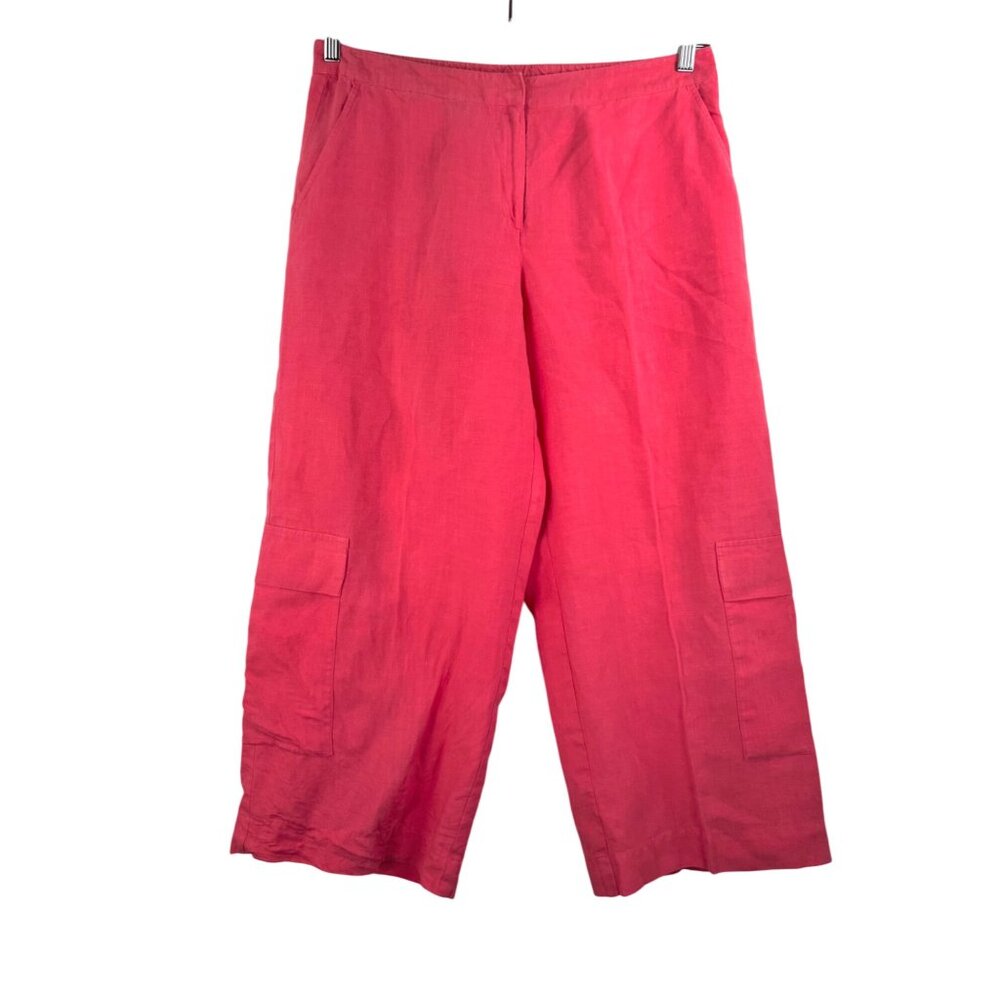Eileen Fisher‎ wide leg crop cargo linen pants pink lagen look sz M